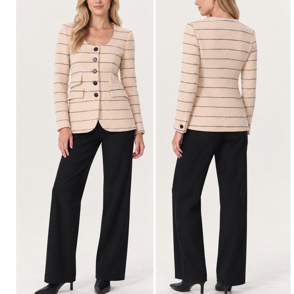NEW Rag & Bone Rosie Blazer Cream Tweed Black Slim Stripe Women's 6